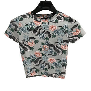 Streetwear Society‎ Crop Top Stretchy Snake Floral Gray Green Pinks Small
